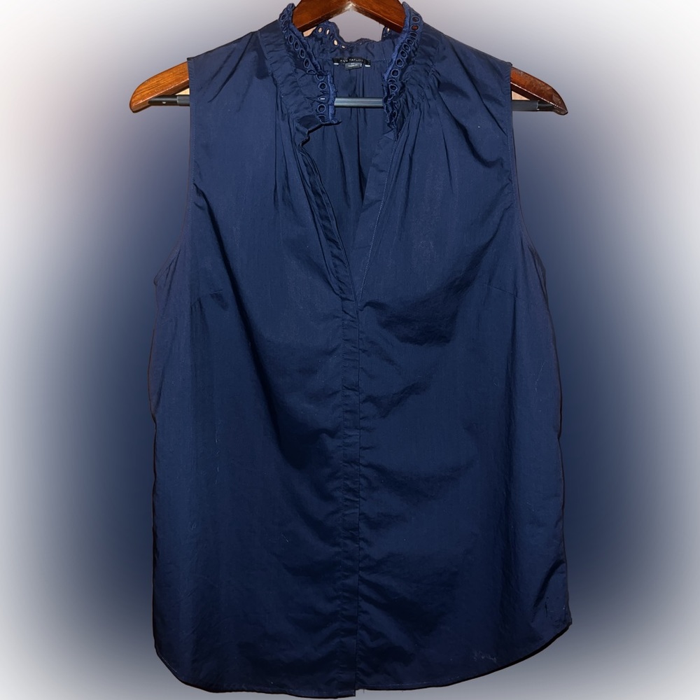 Ann Taylor | Navy Blue Sleeveless with Eyelet Collar and Deep V Neckline